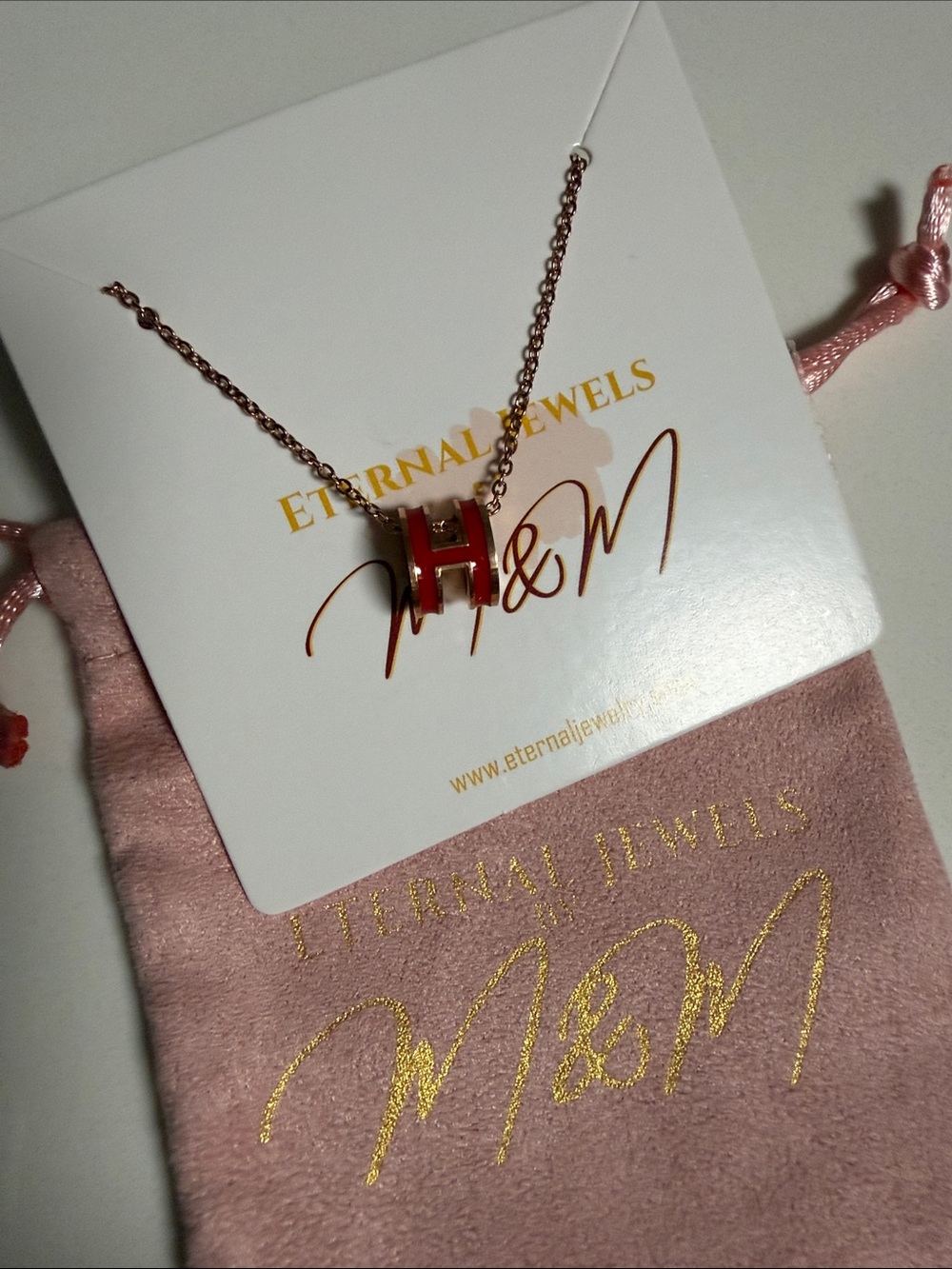 Rose Gold Necklace with Red Enamel 'H' Pendant
